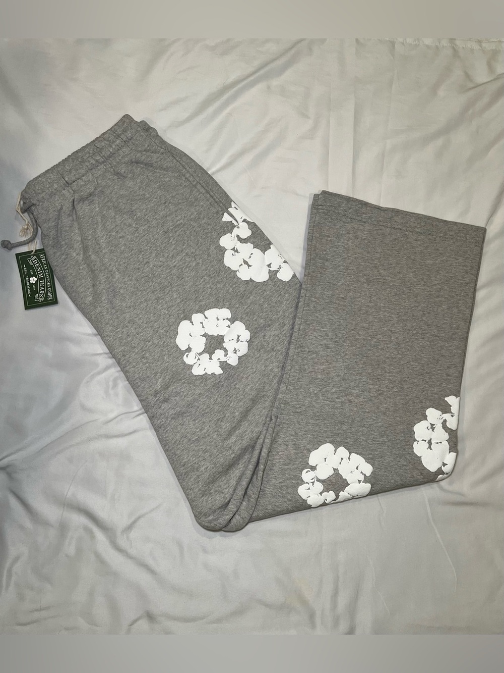 Denim Tears Cotton Wreath Open Hem Gray Sweatpants Mens XL